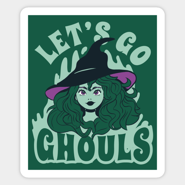 Retro Halloween Witch Let's Go Ghouls // Funny Halloween Witch Cartoon Sticker by SLAG_Creative